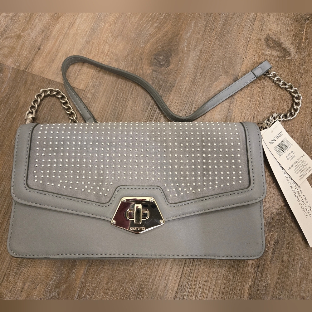 Nine West Glam Grey Studded Crossbody Purse